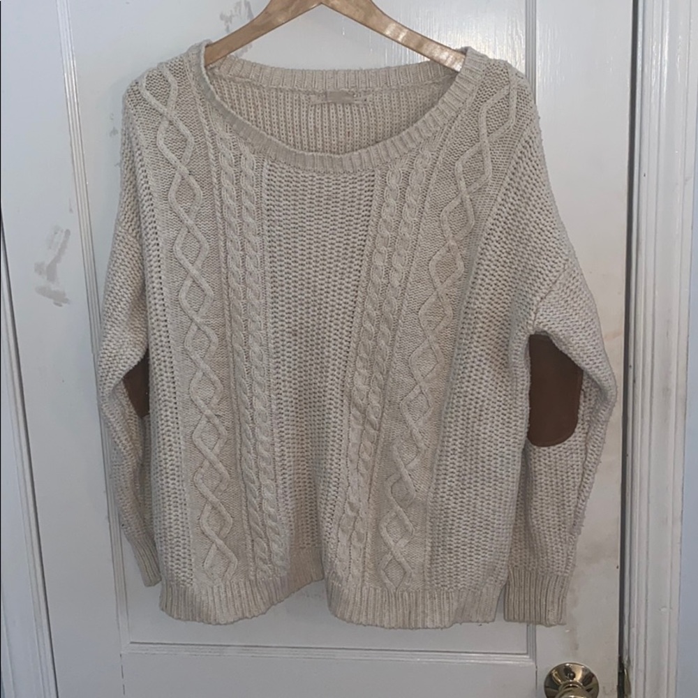 Urban Outfitter Cream Elbow Patch Sweater
